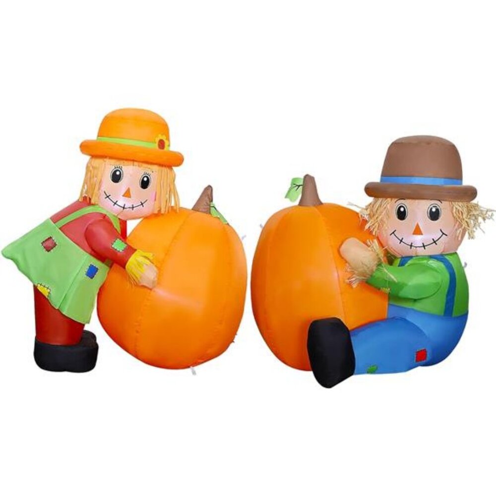 Fall Day Inflatable Yard Decoration, 3.3FT & 3FT Air-Blown Scarecrows